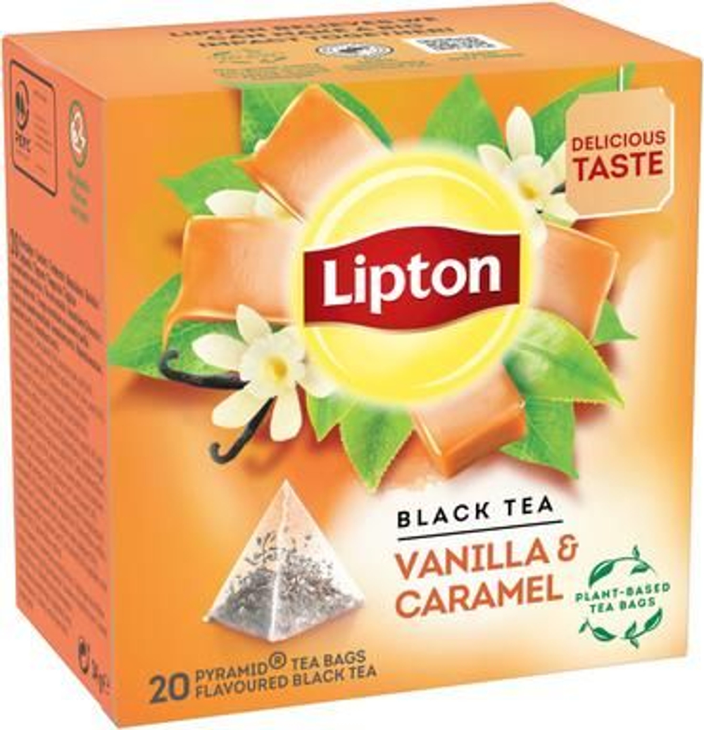 Чай черный Lipton Ваниль и Карамель, 20 пирамидок, 34 г (из Финляндии)