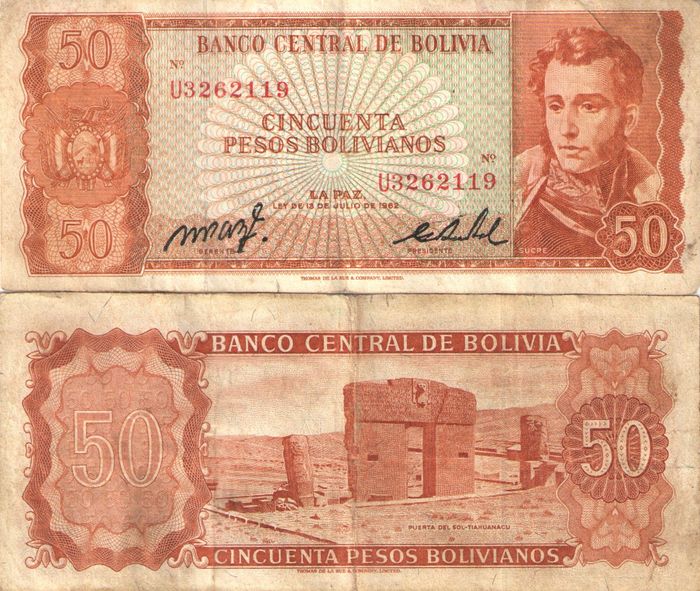 50 песо боливано 1962 Боливия