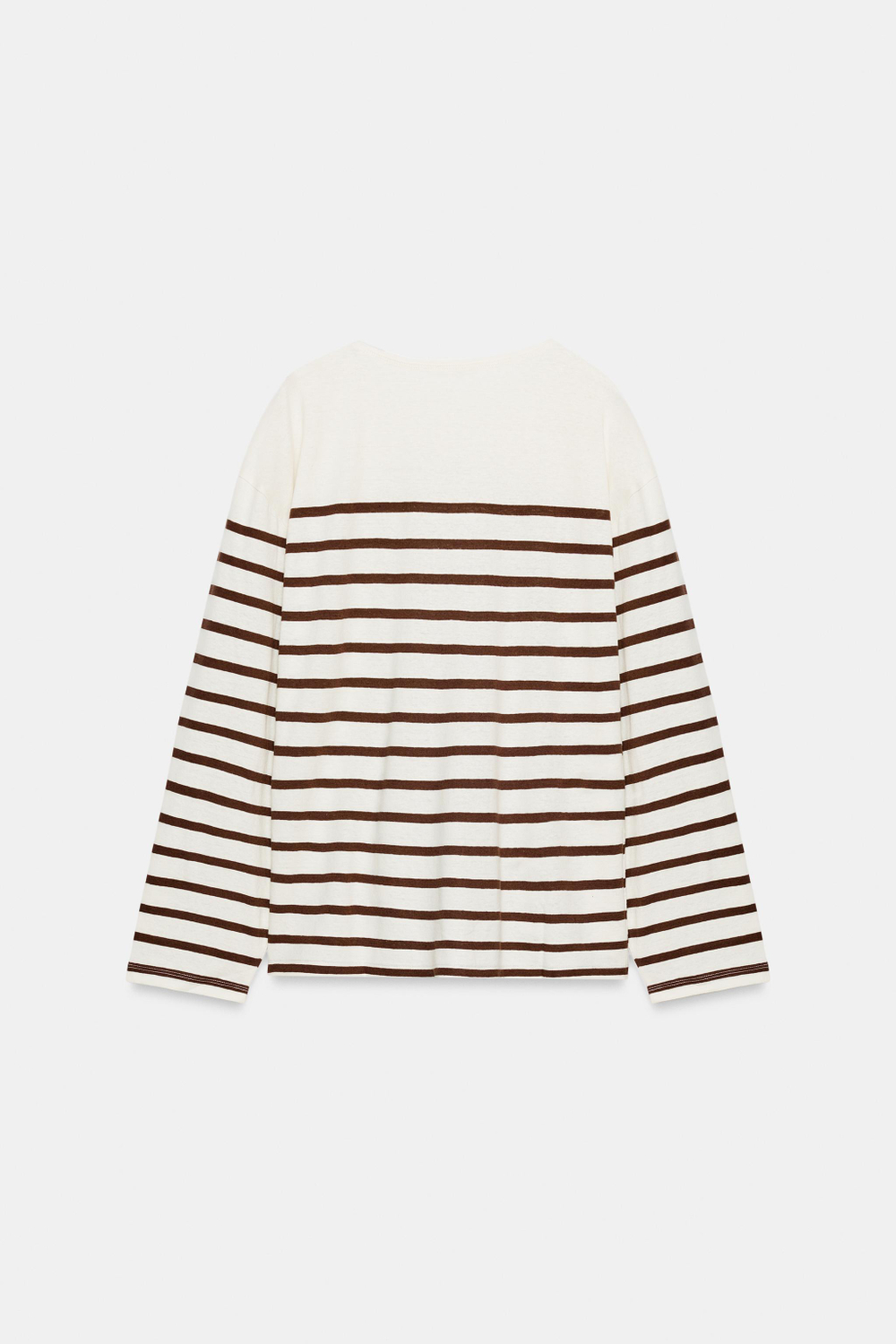 ZARA ХЛОПКОВАЯ ФУТБОЛКА В ПОЛОСКУ ИЗ ЛЬНА, ЭКРЮ/КОРИЧНЕВЫЙ