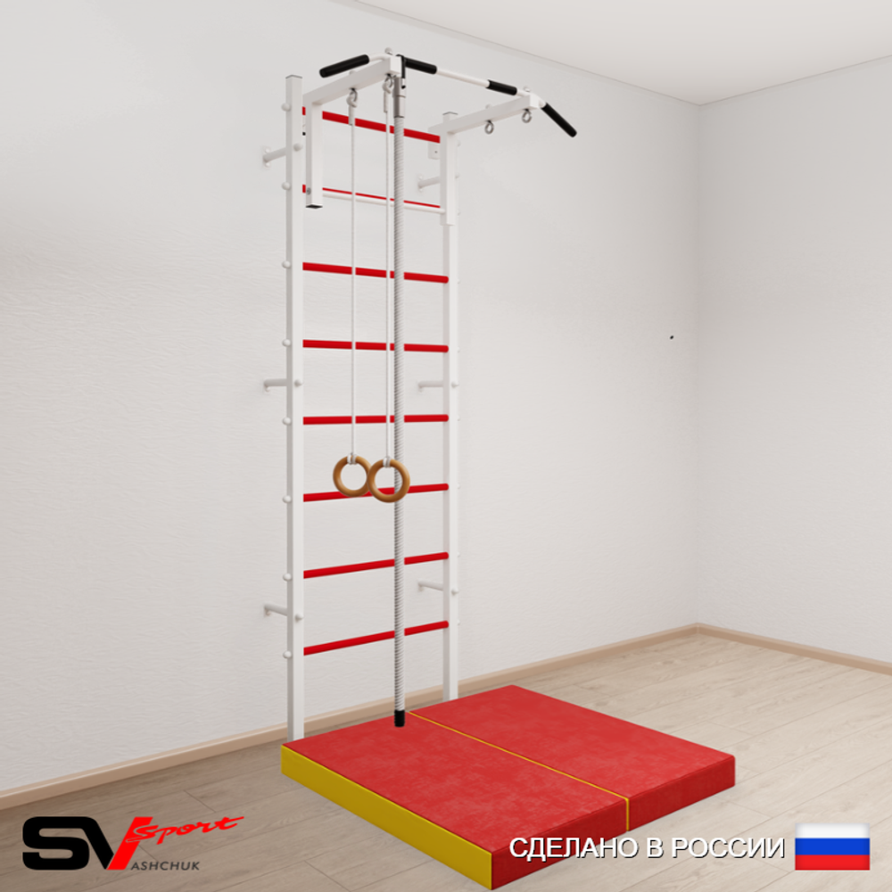 Шведская стенка Sv Sport усиленная 6134 (Турник стандарт/Канат/Кольца/Мат 1м)