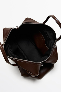 Massimo Dutti Средняя цилиндрическая сумка из кожи наппа, коричневый