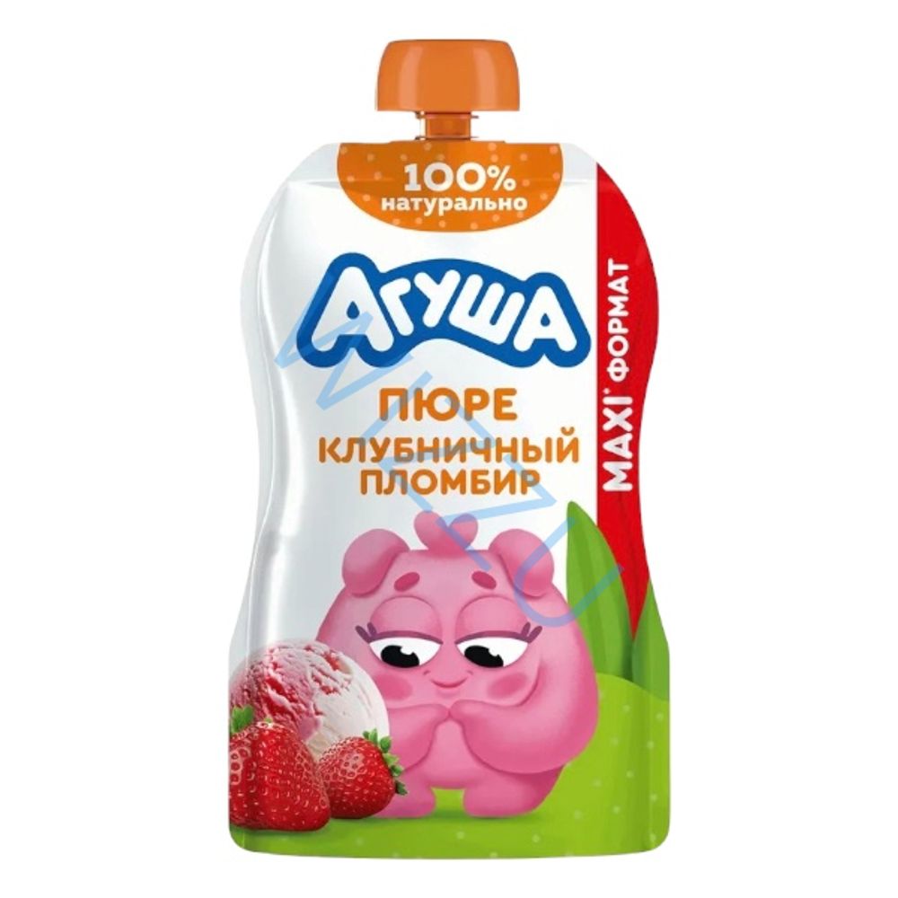 Детское пюре Агуша пауч Клубника / пломбир 160г