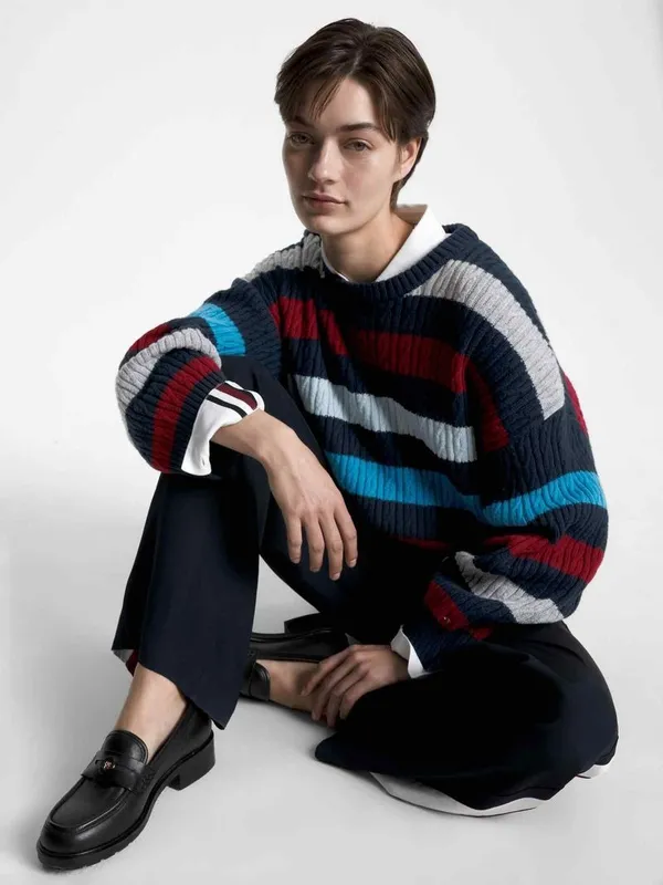 Джемпер женский TOMMY HILFIGER CABLE RWB STRIPE C-NK SWEATER