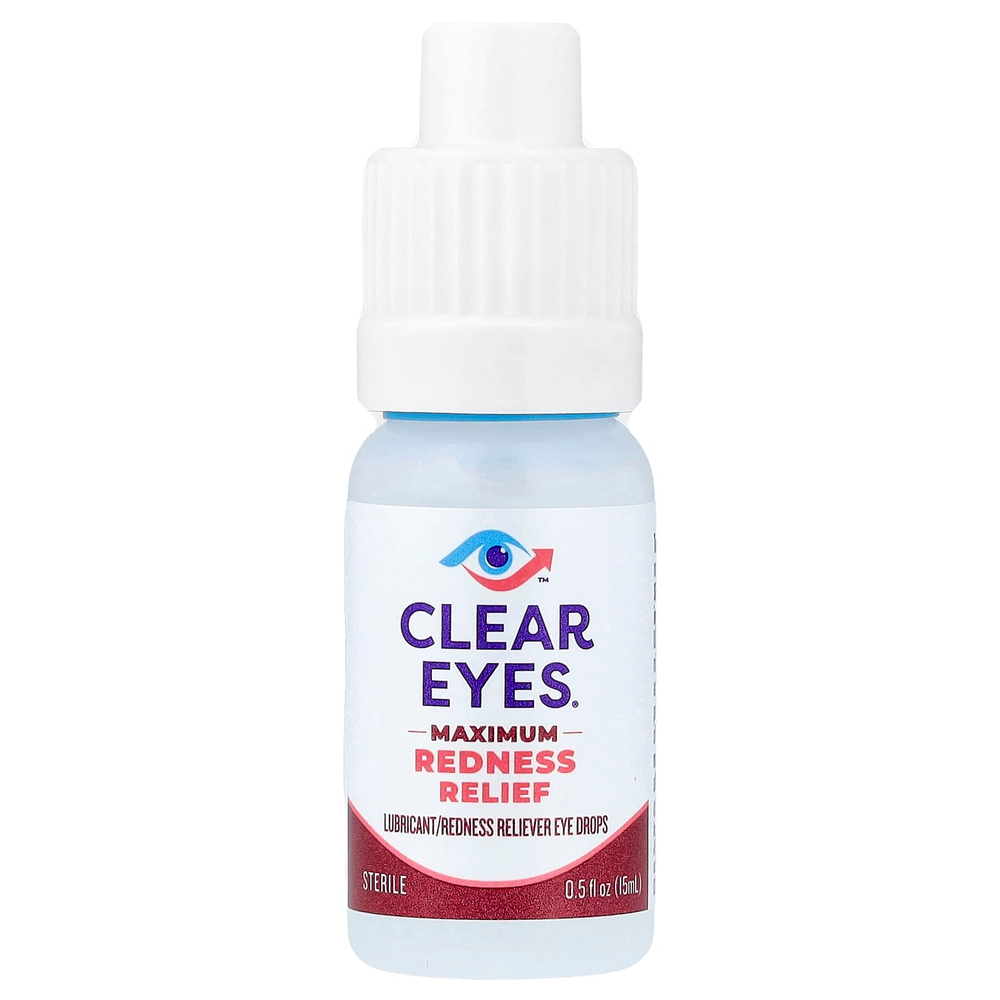 Clear Eyes, Максимальное снятие покраснения, Глазные капли лубриканта / снятия покраснения, 0,5 жидких унций (15 мл)