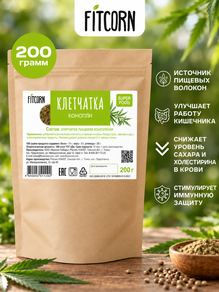 Клетчатка конопли   200 гр  дой-пак  ТМ FITCORN