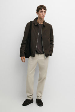 Massimo Dutti Зауженные брюки из смесового хлопка, бежевый