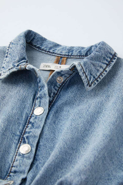 ZARA ДЖИНСОВАЯ РУБАШКА С УЗЛОМ, СИНИЙ