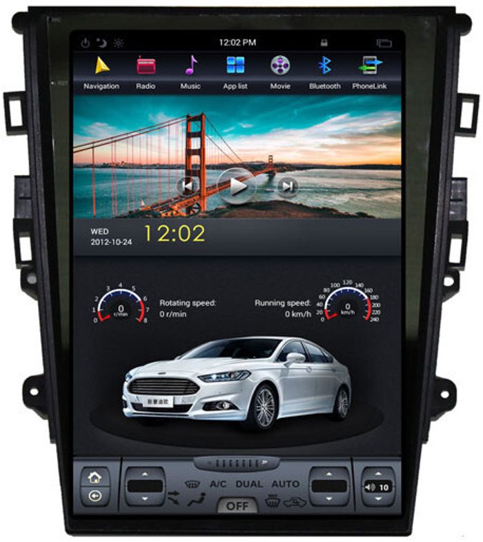 Магнитола для Ford Mondeo 5 2014-2019 (климат, без SYNC) - Kuberg ZF-1201A-Q6 вертикальный экран в стиле "Тесла" на Android 11, CarPlay, 4G SIM-слот