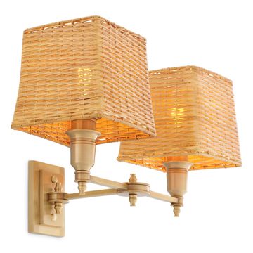 Eichholtz Wall Lamp Lexington Double, Antique Brass Finish (rattan shades)