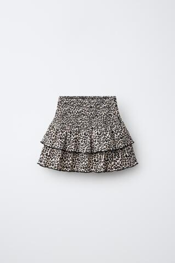 ZARA ЮБКА С ПРИНТОМ И ВОЛАНОМ, ЛЕОПАРДОВЫЙ