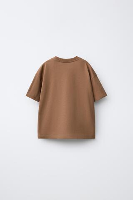 ZARA ФУТБОЛКА С НАШИВКАМИ, СВЕТЛО-КОРИЧНЕВЫЙ