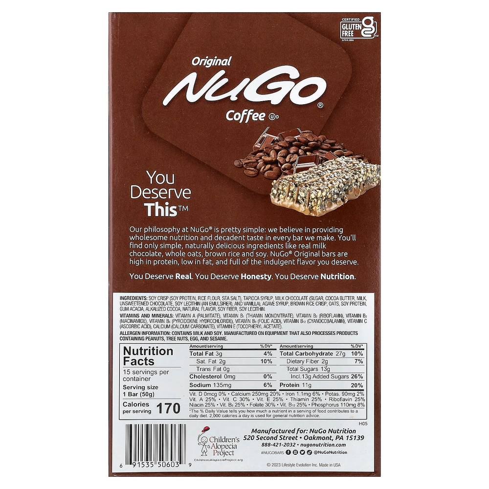 NuGo Nutrition, протеиновые батончики, кофе, 15 батончиков по 50 г (1,76 унции)