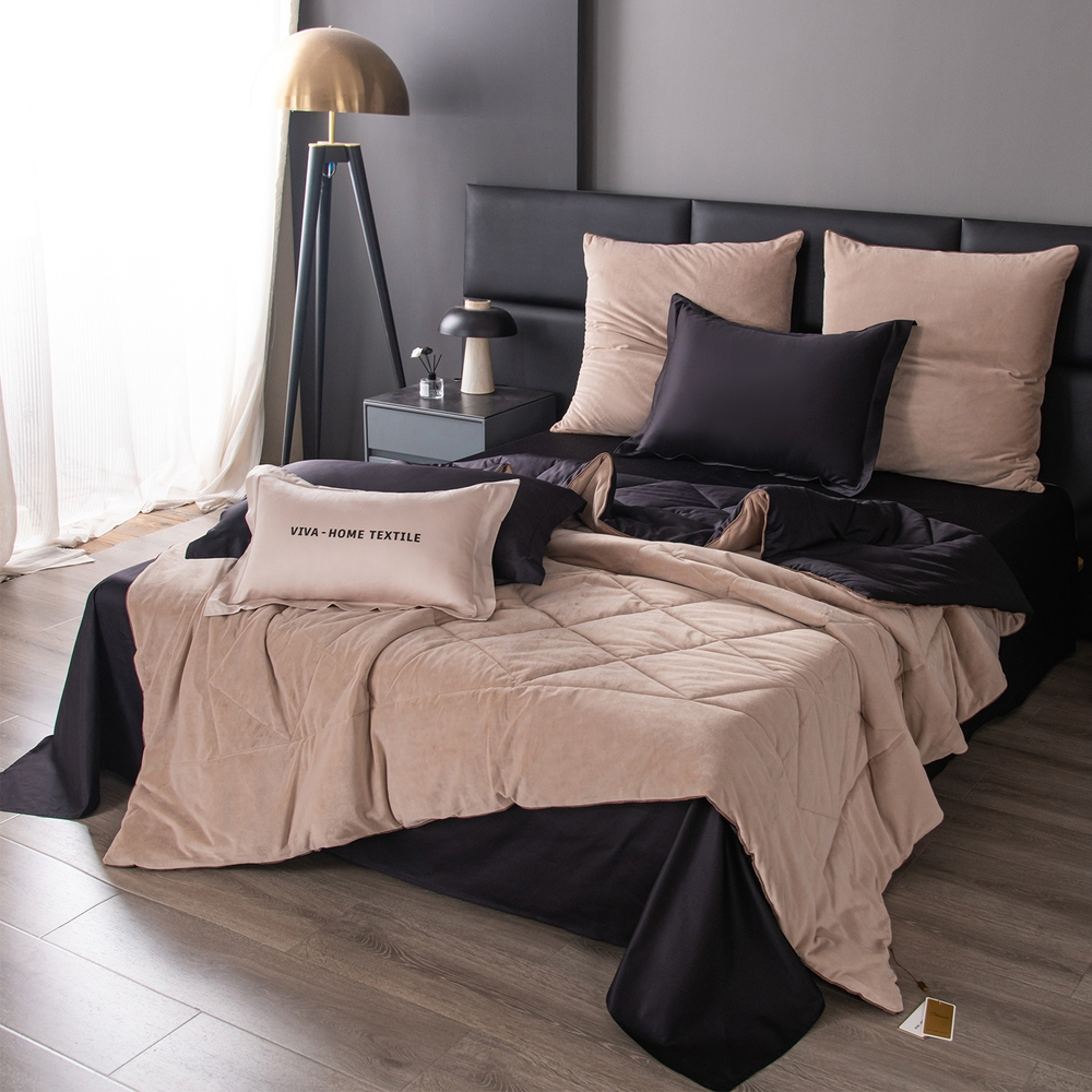 КПБ на резинке Сатин Velvet Premium с Одеялом VPR009, Евро, 4 наволочки, простынь 180*200*25