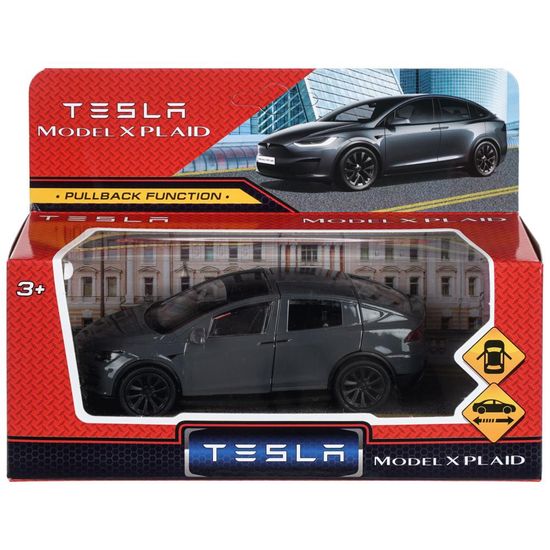 Машина металл tesla model x plaid 12 см, двери, серебрянный Технопарк