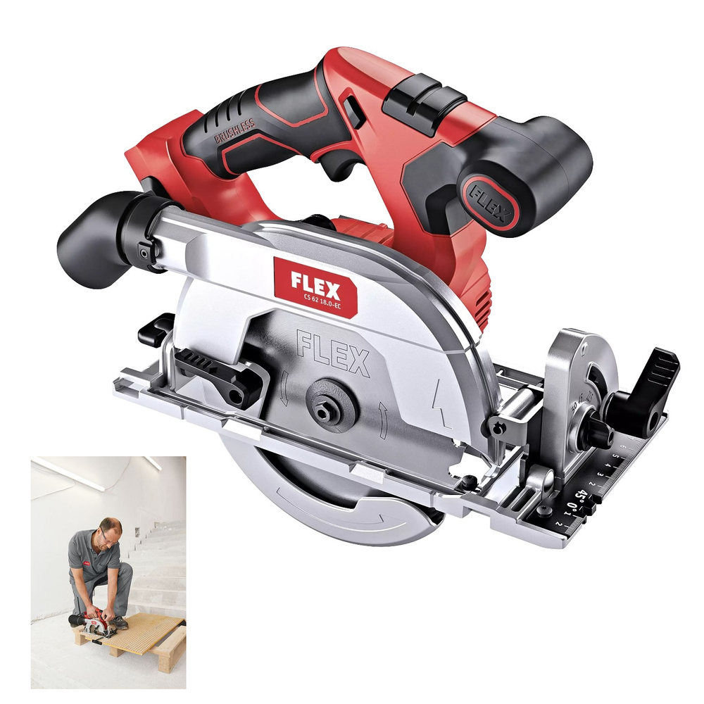 Аккумуляторная дисковая пила FLEX CS 62 18.0-EC C, 18В, диск 165/20 мм с защитным маятниковым кожухом 491322