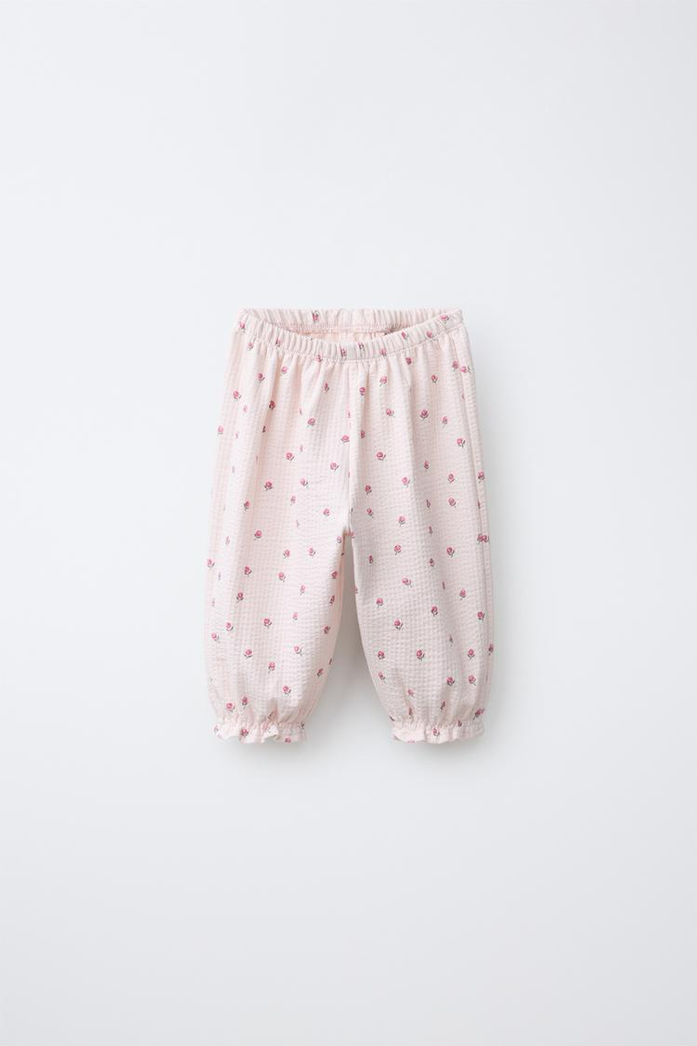 ZARA ФАКТУРНЫЕ БРЮКИ С ЦВЕТОЧНЫМ ПРИНТОМ, РОЗОВЫЙ/БЕЛЫЙ