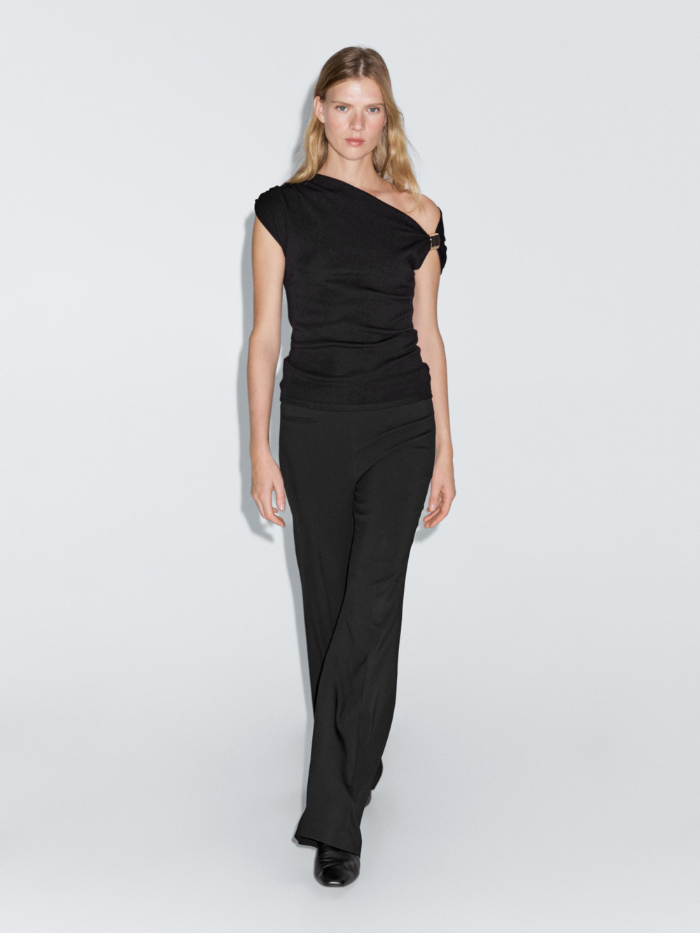 Massimo Dutti Топ без рукавов с драпировкой, черный