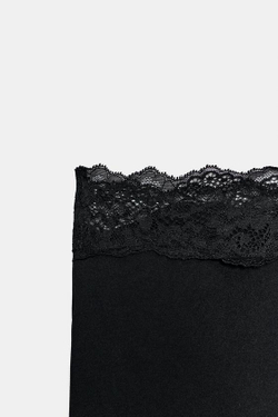 ZARA РАСКЛЕШЕННЫЕ БРЮКИ ИЗ ПОЛИАМИДА С КРУЖЕВОМ, ЧЕРНЫЙ