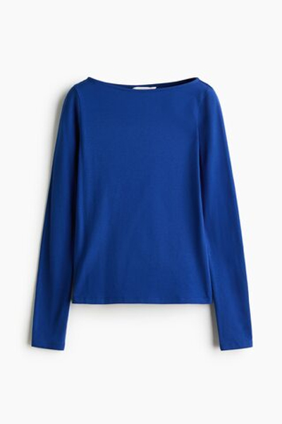 Хлопковый топ с вырезом «лодочка» — длинные рукава, прямой крой - H&M
