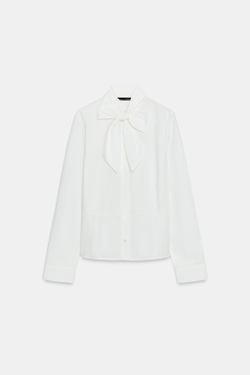 ZARA РУБАШКА В ПОЛОСКУ С ЗАВЯЗКОЙ, БЕЛЫЙ