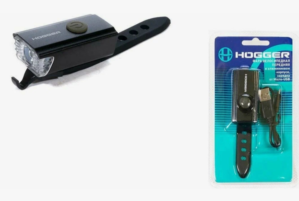 Фара HOGGER передняя, 1 суперъяркий диод 100 lm, 3 режима, крепеж на руль, аккумулятор, micro USB, алюминий