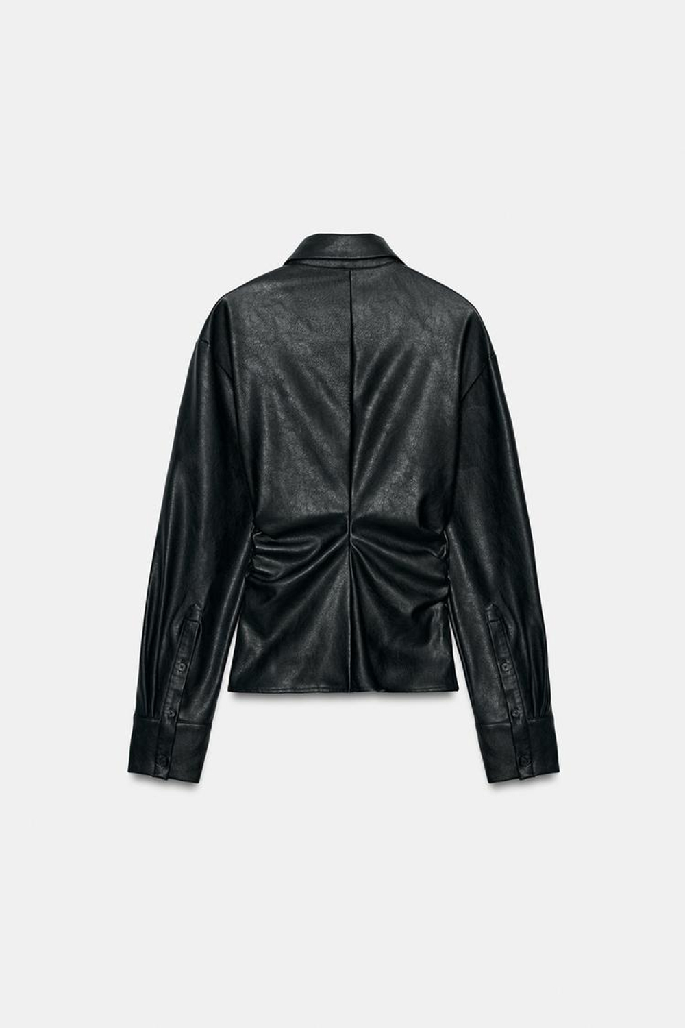 ZARA ПРИТАЛЕННАЯ РУБАШКА С ЭФФЕКТОМ КОЖИ, ЧЕРНЫЙ