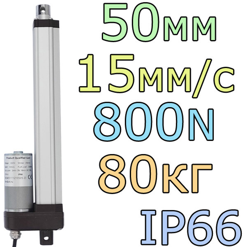 Актуатор линейный IP66 12V-50мм-15мм/с-80кг