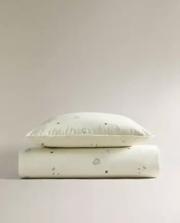 ZARA HOME ДЕТСКИЙ ПОДОДЕЯЛЬНИК С МОРСКИМИ МОТИВАМИ, СВЕТЛО-ЗЕЛЕНЫЙ
