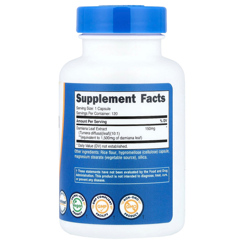 Nutricost, лист дамианы, 120 капсул (150 мг в 1 капсуле)