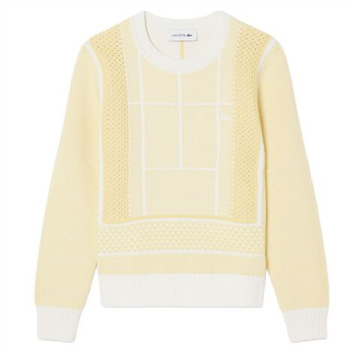 Женская Кофта теннисная Lacoste Tennis Court Graphic Jacquard - flour/yellow