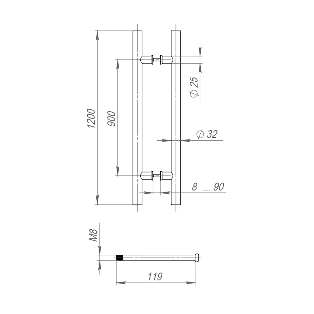 Ручка-скоба PULL.PH32/1200.22 INOX 304 (PH-22-32/1200-INOX) BLACK