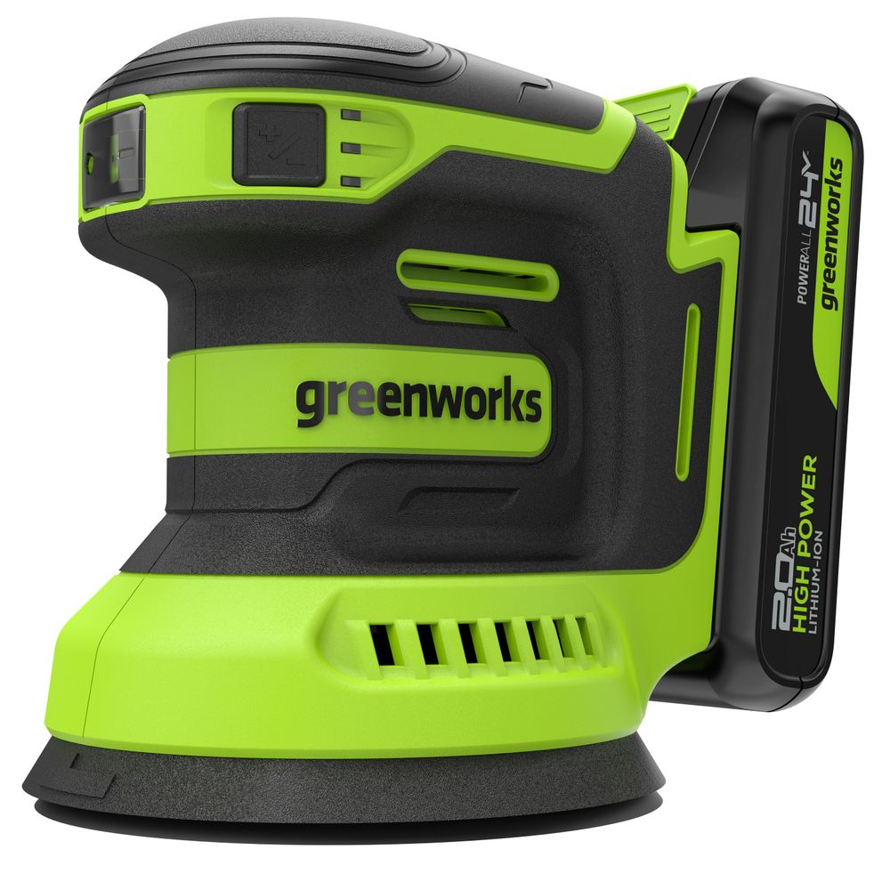 Эксцентриковая шлифмашина акк. Greenworks OS325, 24V, 125 мм, 5000-8000-11000 об/мин, амплитуда 2.4 мм,1х2Ач,ЗУ,кор (3100907CUA)