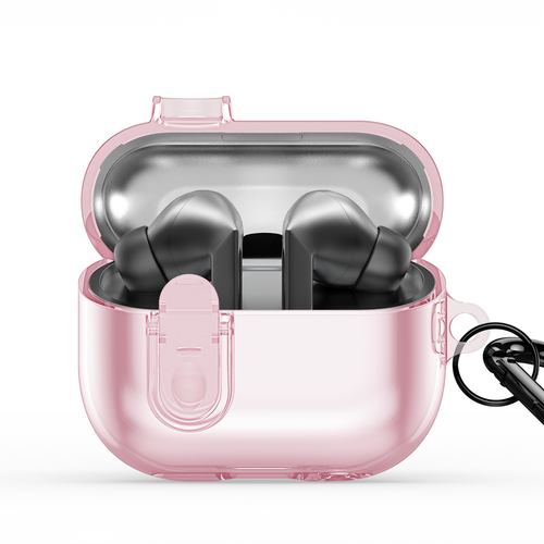 Прозрачный чехол розового цвета из TPU от Dux Ducis для наушников Samsung Buds3 и Buds 3 Pro, серия SECI Series Case, в комплекте с карабином