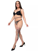 Женские колготки +size с имитацией цветного тату на левой ножке (Размер: XL-XXL-XXXL) (Цвет: бежевый)