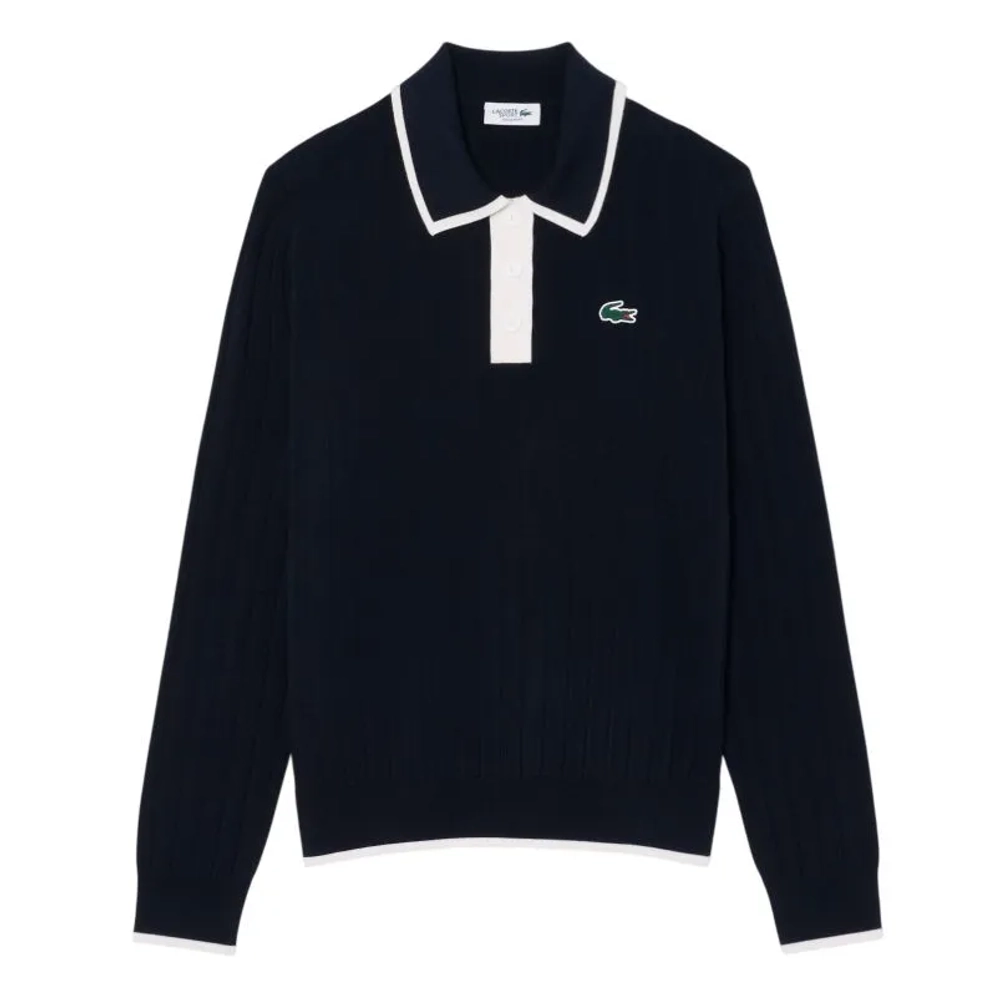 Женская Кофта теннисная Lacoste Polo Collar Stretch Sweater - navy blue/white
