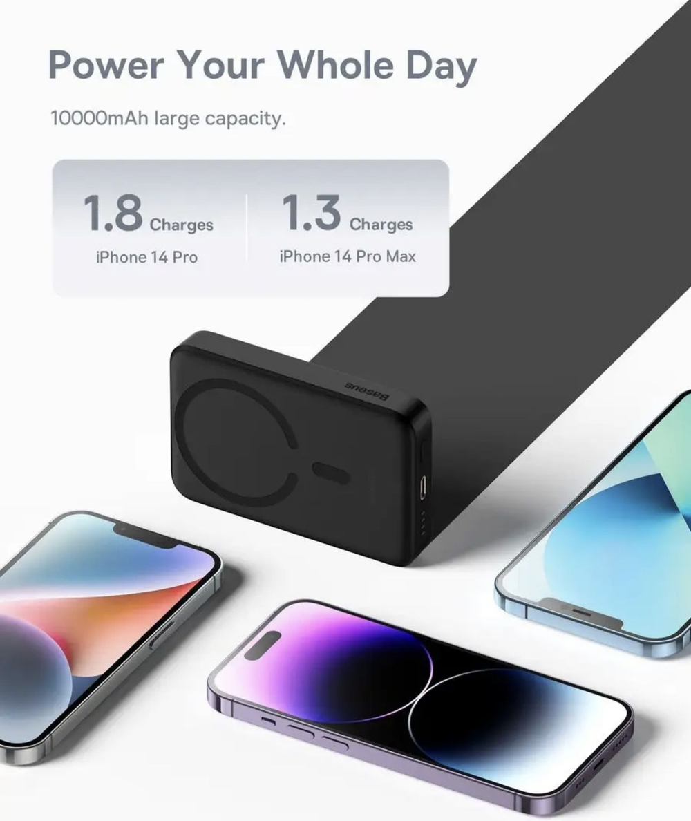 Внешний аккумулятор с магнитом повербанк PowerBan 10000mAh 30W черный Magnetik Mini BASEUS РРСХМ1030