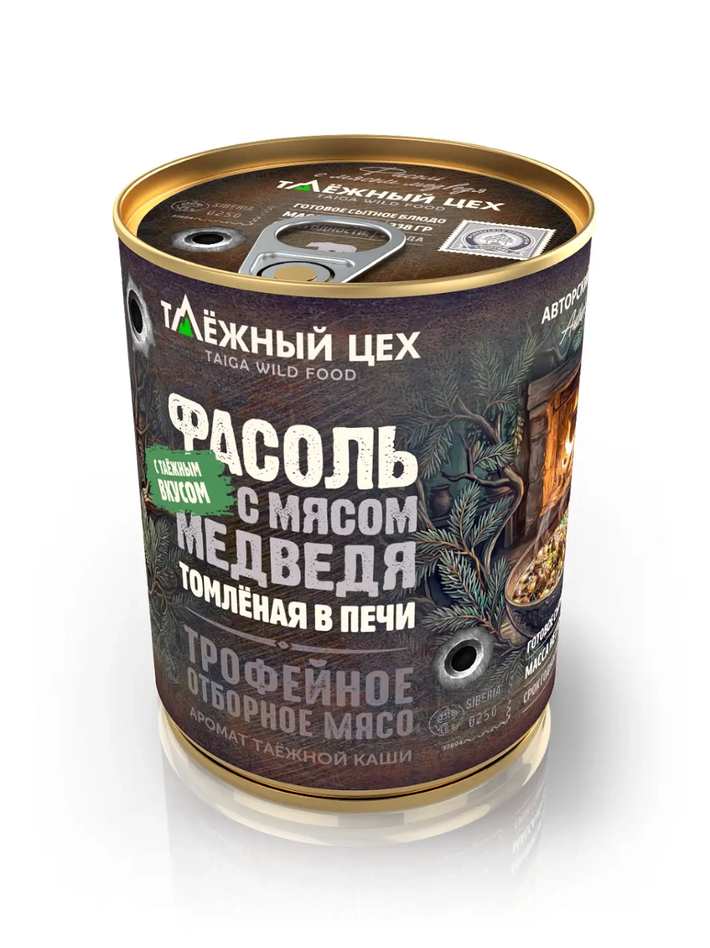 Фасоль с мясом медведя томлёная в печи ТАЁЖНЫЙ ЦЕХ готовая каша, 338 г