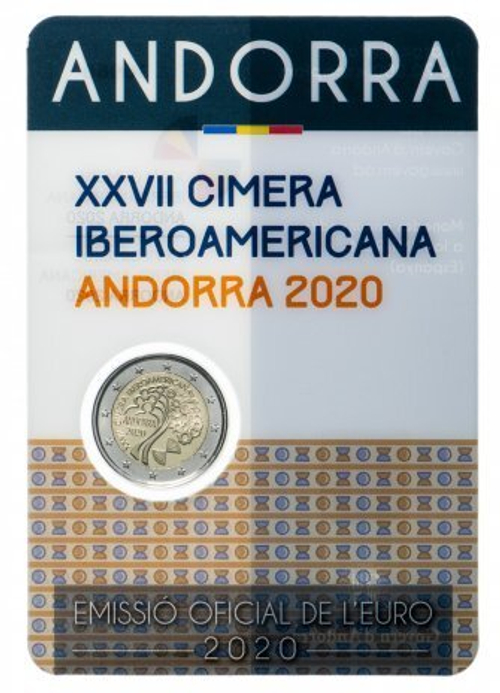 2 евро "XXVII Иберо-американский саммит в Андорре-2020", в блистере. Андорра. 2020 год