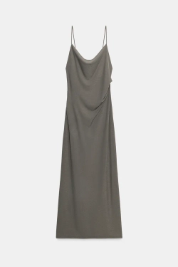 ZARA ДЛИННОЕ ПЛАТЬЕ НА БРЕТЕЛЯХ, КАМЕННО-СЕРЫЙ