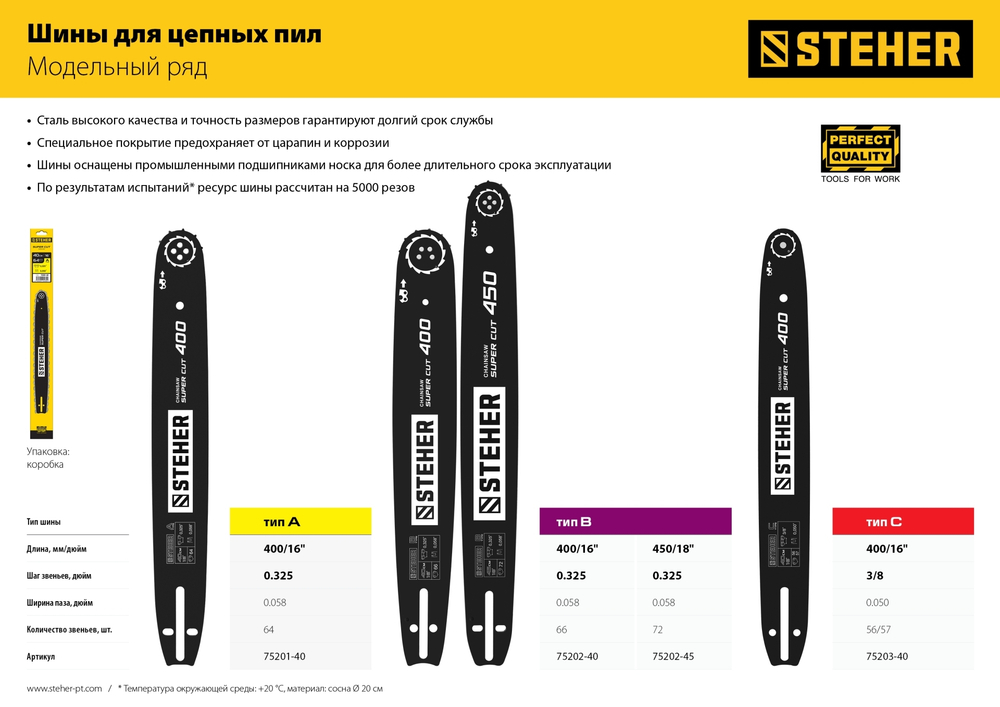 STEHER type B, шаг 0.325″, паз 1.5 мм, 45 см, шина для бензопил (75202-45)