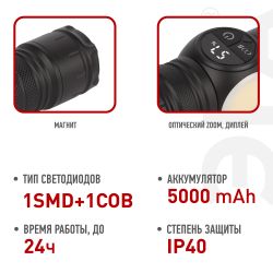 Светодиодный фонарь ЭРА UA-802 универсальный 10 Вт LED + 3 Вт COB 9 режимов Zoom дисплей магнит powerbank USB type C | Универсальные  фонари