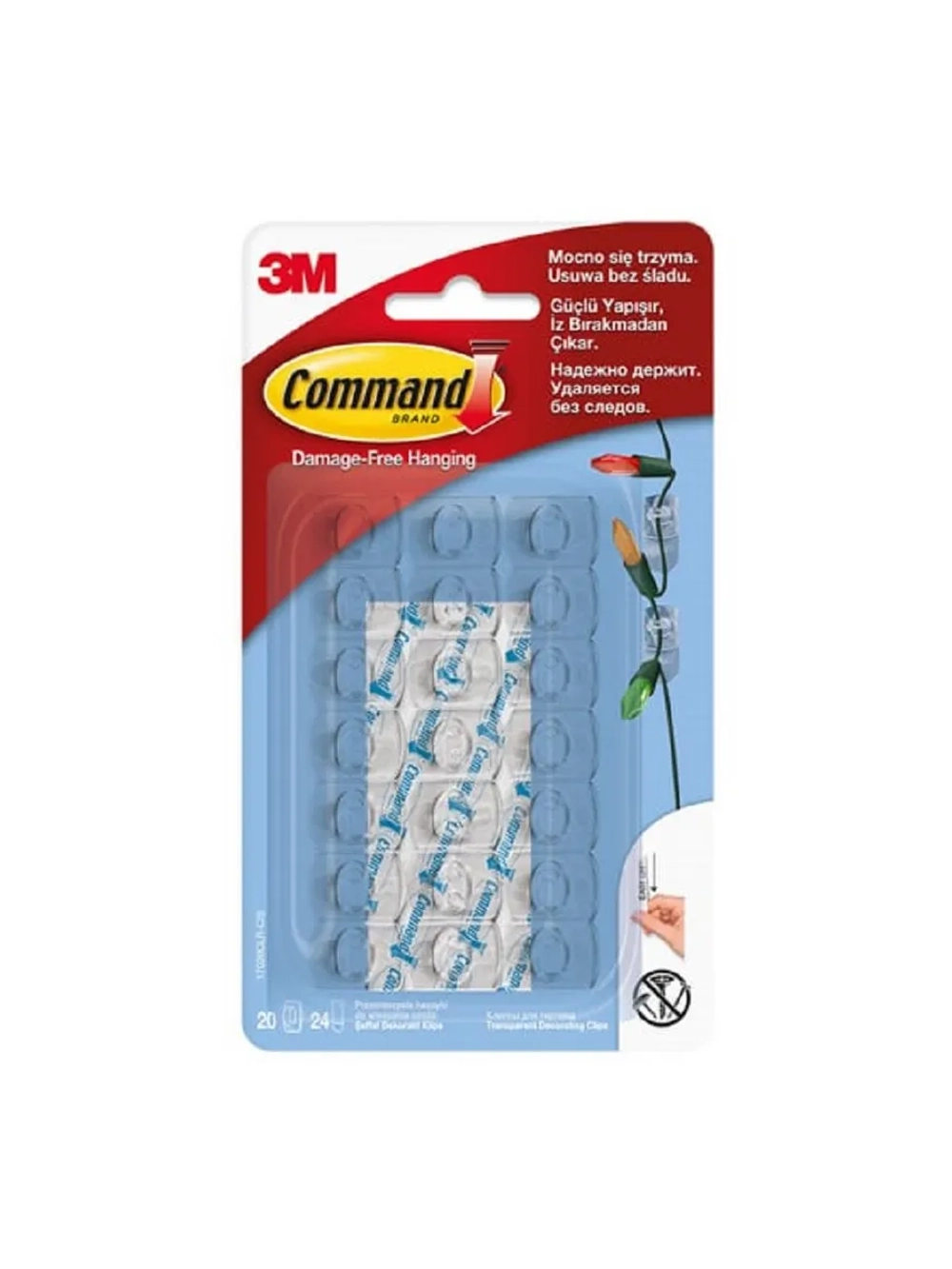 Command 3m клипса для гирлянд прозрачная (20 крючков)
