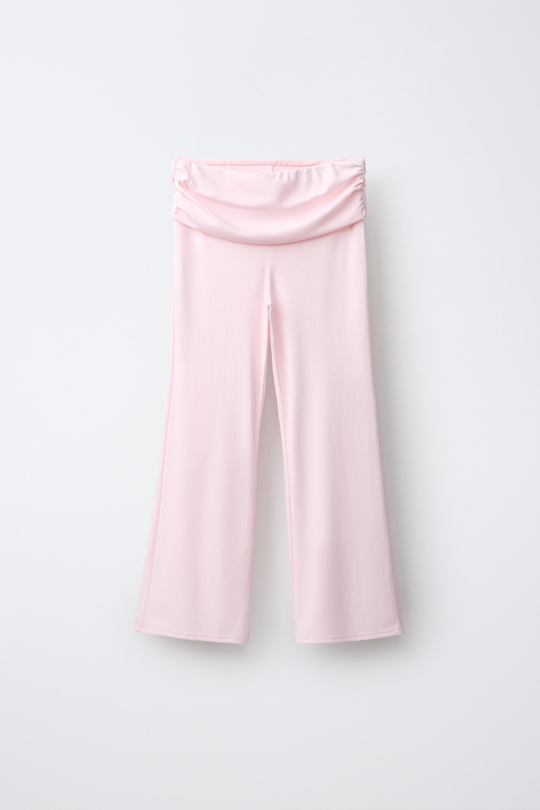 ZARA БРЮКИ FLARE С ОТВОРОТАМИ И СБОРКАМИ, ПАСТЕЛЬНО-РОЗОВЫЙ