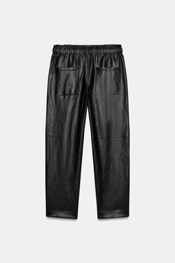 ZARA БРЮКИ ИЗ ИСКУССТВЕННОЙ КОЖИ С ЭЛАСТИЧНЫМ ПОЯСОМ, ЧЕРНЫЙ