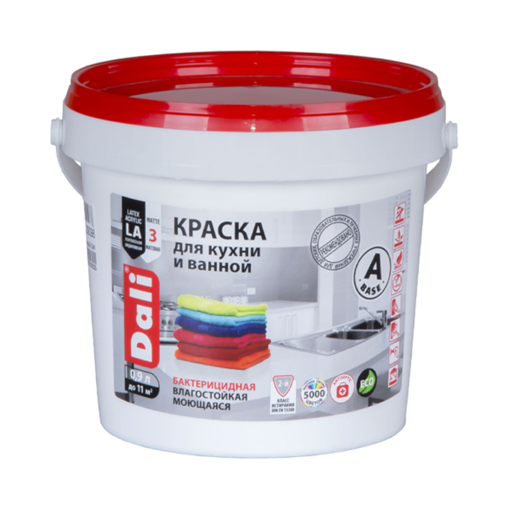 20909 КРАСКА ЛАТЕКСНАЯ "DALI" ДЛЯ КУХ И ВАН  БАЗА А  0,9 Л (1/6) ВЛАГОСТОЙКАЯ БИОЗАЩИТНАЯ "РОГНЕДА"