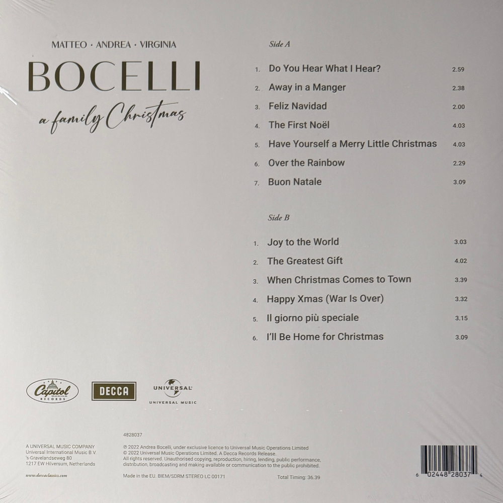 Виниловая пластинка Matteo, Andrea, Virginia Bocelli ‎– A Family Christmas LP