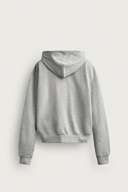 ZARA БАЗОВОЕ ХУДИ BOXY FIT НА МОЛНИИ, СЕРЫЙ МЕЛАНЖ