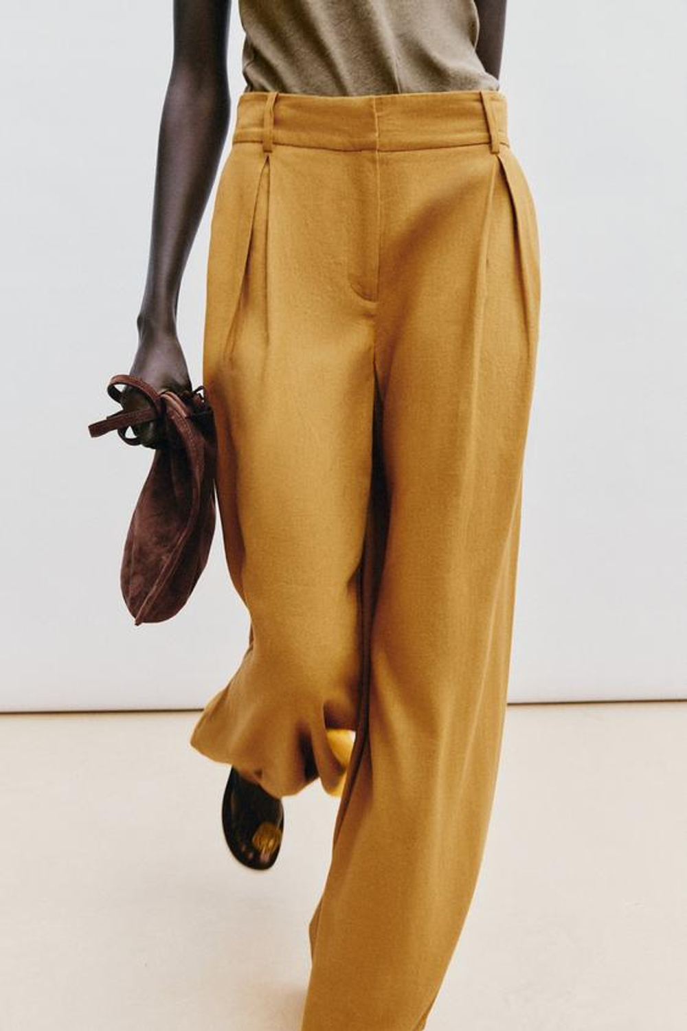 ZARA ШИРОКИЕ БРЮКИ ИЗ ЛЬНА, ЖЕЛТЫЙ КАРРИ