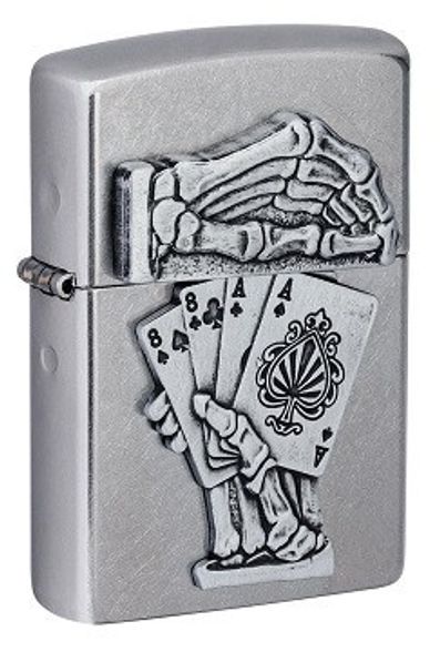 Цена наЗажигалка ZIPPO Dead Mans Hand с покрытием Street Chrome, латунь/сталь, серебристая