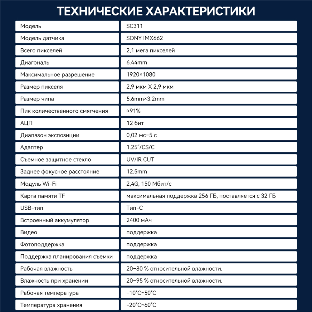 Астрономическая камера SVBONY SC311 IMX662 2.4G WIFI для EAA